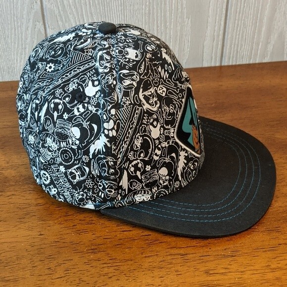 Scooby Doo Black White Print Flat Bill Kids Snapback Hat EUC OSFM - Picture 2 of 7